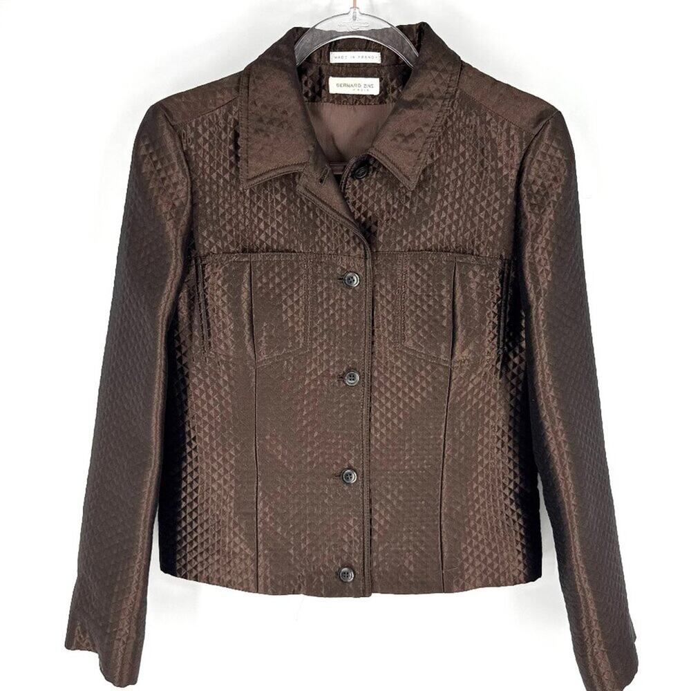 Bernard Zins Metallic Brown Diamond Quilted Button‎ Up Jacket Size 6